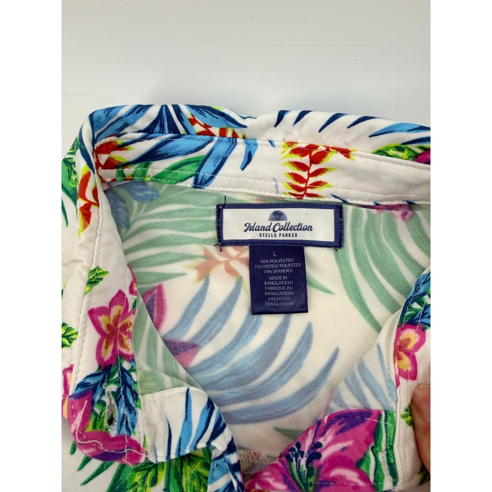 Island Collection Stella Parker Womens Large Tropical Floral Sleeveless Shirt
